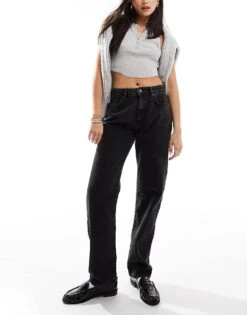 Cotton:On Cotton On Original Straight Leg Jeans In Graphite Black Denim For Women
