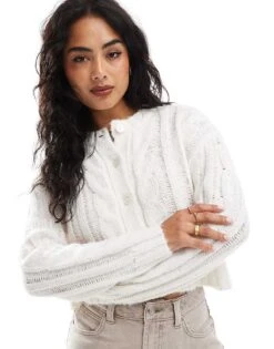 Cotton:On Cotton On Cottage Cable Button Through Cardigan In Ecru For Women