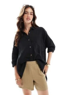 Cotton:On Swing Beach Shirt In Black For Women
