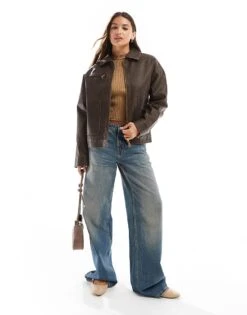 Cotton:On Cotton On Leo Faux Leather Jacket In Washed Brown For Women