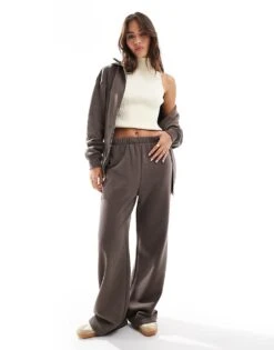 Cotton:On Cotton On Fleece Wide Leg Joggers In Brown For Women Dark Truffle