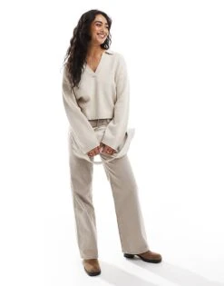 Cotton:On Cotton On Knitted V Neck Polo Sweater In Stone For Women