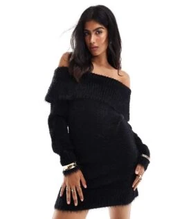 Cotton:On Cotton On Off Shoulder Fluffy Mini Dress In Black For Women