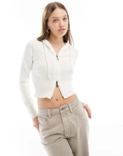 Cotton:On Cotton On Double Zip Hoodie In Ecru For Women Cream