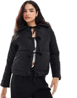 Cotton:On Cotton On Quilted Jacket With Bows In Black For Women