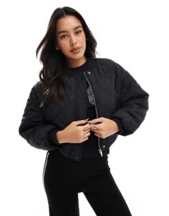 Cotton:On Cotton On Quilted Rib Bomber Jacket In Black For Women