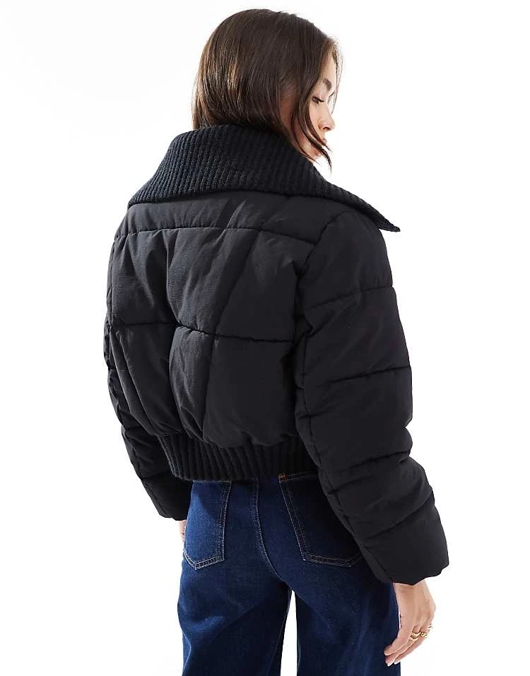Cotton:On Cotton On Puffer Jacket With Knitted Collar In Black For Women - Image 2