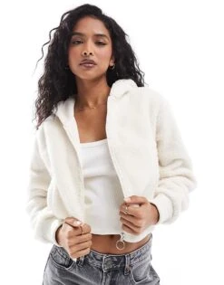 Cotton:On Cotton On Hooded Sherpa Zip Jacket In Coconut Milk For Women