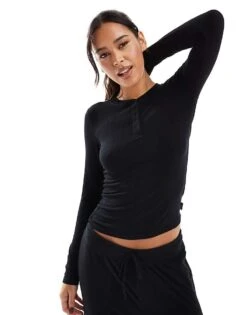 Cotton:On Cotton On Sleep Recovery Button Down Pyjama Long Sleeve Top Black For Women True Black