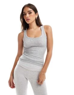 Cotton:On Cotton On Sleep Recovery Grey Rib Racer Vest Pyjama Top For Women Grey Marle Rib