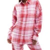 Cotton:On Cotton On Relaxed Flannel Pyjama Shirt In Pink Red Check For Women Multi