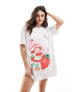 Cotton:On Cotton On Sleep T-shirt Dress With Strawberry Shortcake Graphic For Women Grey Marle