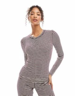Cotton:On Sleep Recovery Button Down Pyjama Long Sleeve Top In Burgundy Stripe Co-ord For Women Multi