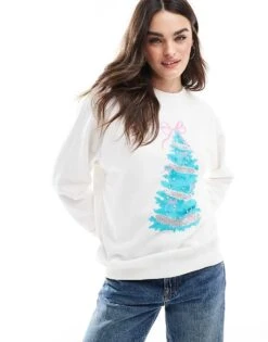 Cotton:On Cotton On Christmas Tree Lounge Sweatshirt In Coconut Milk For Women Multi