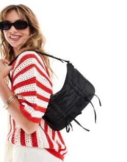 Cotton:On Cotton On Aries Shoulder Bag With Bows In Black Satin For Women Multi