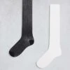 Cotton:On Cotton On Pointelle Knee High Socks 2 Pack In White Black For Women