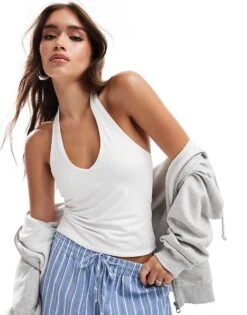 Cotton:On All Day V Neck Halter In White For Women