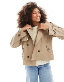 Cotton:On Cotton On Retro Cropped Trench Jacket In Brown For Women