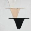 Cotton:On Cotton On 3 Pack Tiny Invisible String Thong In White Beige Black For Women Black Frappe Cream