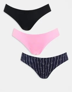 Cotton:On Cotton On The Invisible Cheeky Brief 3 Pack In Pink Bow Print Black For Women Black Pink