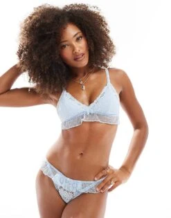 Cotton:On Cotton On Holly Lace Triangle Padded Bralette In Sky Blue Set For Women Eiffel Sky