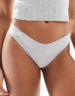 Cotton:On Cotton On Cotton Rib G String Brief In Grey Marle For Women
