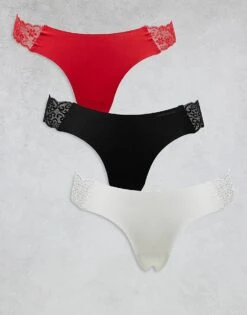 Cotton:On Cotton On Party Pants Seamless Thong 3 Set Brief Black Red White For Women Black Cream Red