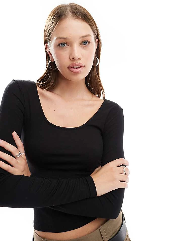 Cotton:On Sunday Scoop Long Sleeve In Black For Women - Image 5