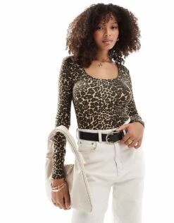 Cotton:On Sunday Scoop Long Sleeve In Leopard For Women Multi