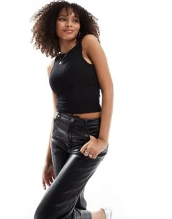 Cotton:On Staple Rib Built In Bra Tank In Black For Women