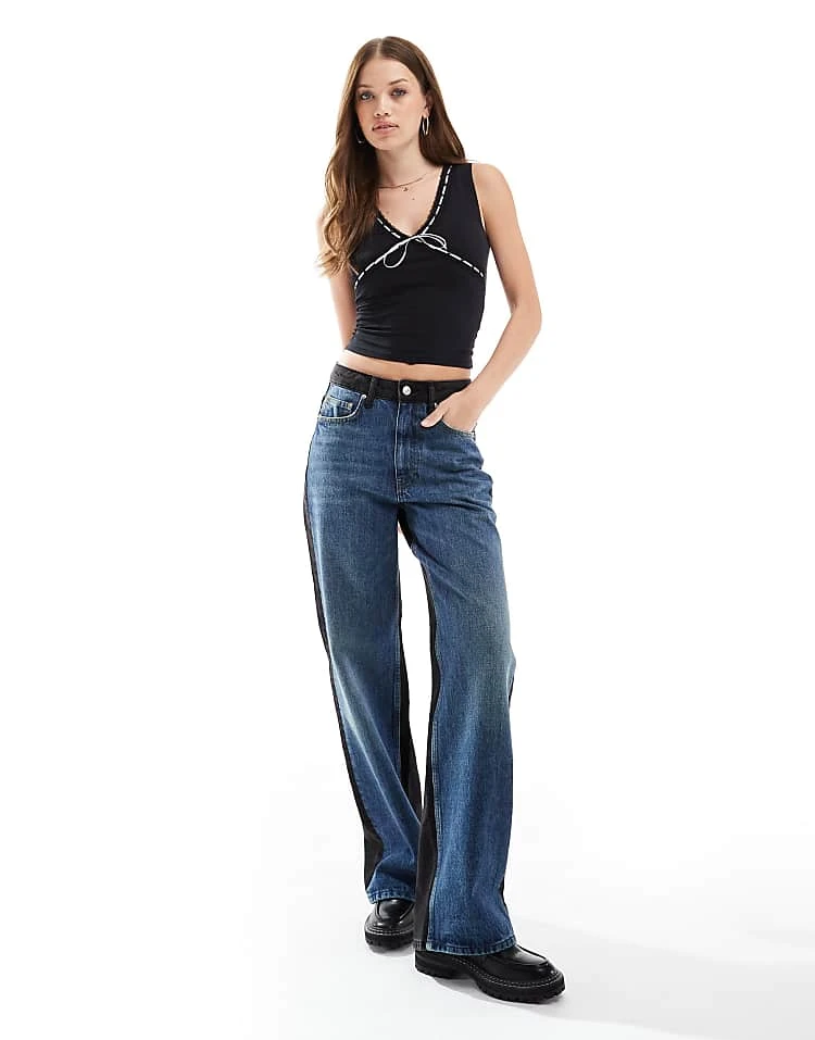 Cotton:On Cotton On V Neck Vest Top With White Ribbon In Black For Women - Image 3