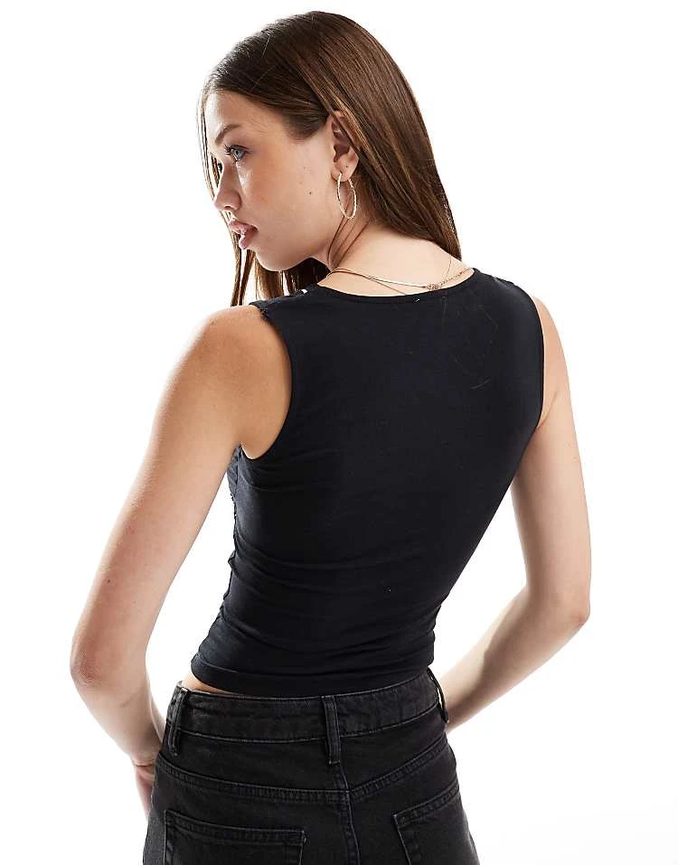 Cotton:On Cotton On V Neck Vest Top With White Ribbon In Black For Women - Image 4