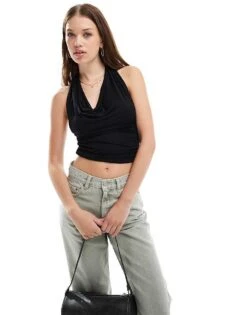 Cotton:On Cotton On Cowl Neck Halter Top In Black For Women