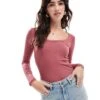 Cotton:On Staple Rib Scoop Neck Long Sleeve Top In Purple For Women