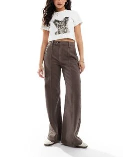 Cotton:On Cotton On Seam Detail Wide Leg Jeans In Dark Oak Denim For Women Washed Oak