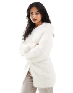 Cotton:On Cotton On Faux Hair Longline Cardigan In Ecru For Women