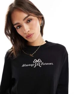 Cotton:On Cotton On Classic Long Sleeve Graphic Tee With Always And Forever Graphic In Black For Women