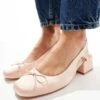 Cotton:On Cotton On Betty Ballet Pumps With Block Heel In Pink Satin For Women Beige Pink