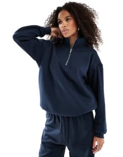 Cotton:On Classic Fleece Oversized Half Zip Sweatshirt In Blue For Women