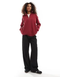 Cotton:On Classic Fleece Oversized Half Zip Sweatshirt In Red For Women
