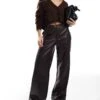 Cotton:On Faux Leather Wide Leg Pant In Brown For Women
