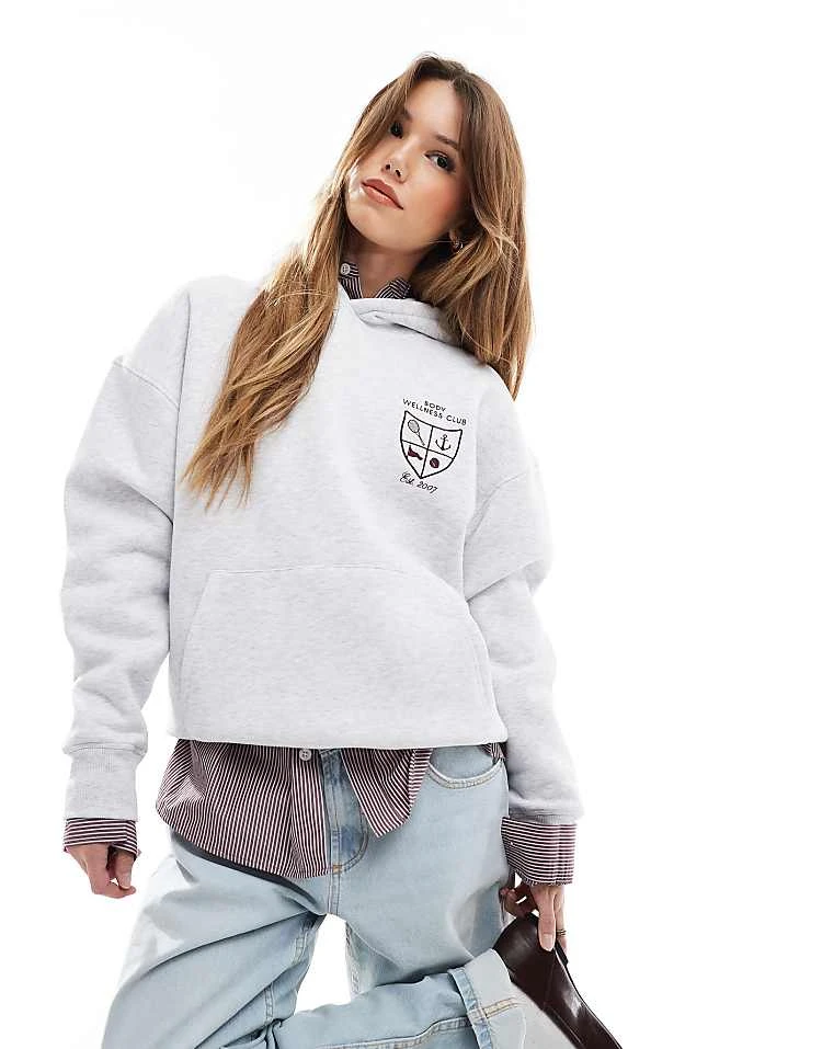 Cotton:On Cotton On Plush Graphic Hoodie In Grey Co-ord For Women - Image 4