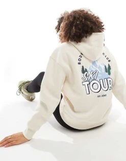 Cotton:On Cotton On Premium Graphic Hoodie With Ski Graphic In Coconut Milk For Women