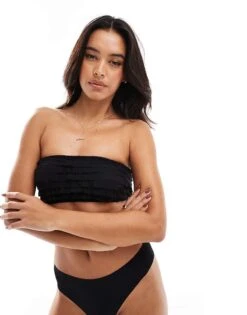 Cotton:On Rara Ruffle Bandeau In Black For Women
