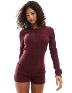 Cotton:On Cotton On Super Soft Ribbed Romper In Dark Oak For Women