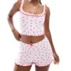 Cotton:On Cotton On Heart Print Rib Ruffle Cami Top In Pink Co-ord For Women Scarlet Heart