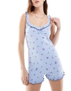 Cotton:On Cotton On Sleep Rib Ruffle Boyleg Romper In Blue For Women Bella Rose