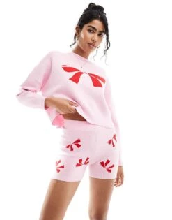 Cotton:On Cotton On Novelty Knitted Short In Checkered Bow Co-ord For Women Multi