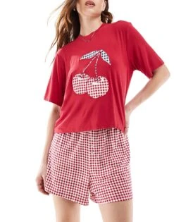 Cotton:On Cotton On So Soft Short Sleeve Jersey Sleep Set In Warm Cherry Gingham For Women