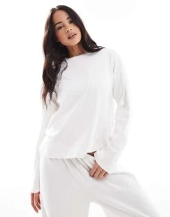 Cotton:On Cotton On Sleep Pointelle Rib Long Sleeve Top In Coconut Milk Co-ord For Women